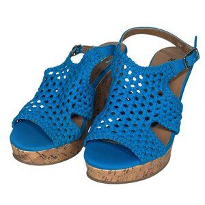 Mudd Peep-Toe Blue Platform Cork Wedge Sandals Womens Boho US Size 7.5 M